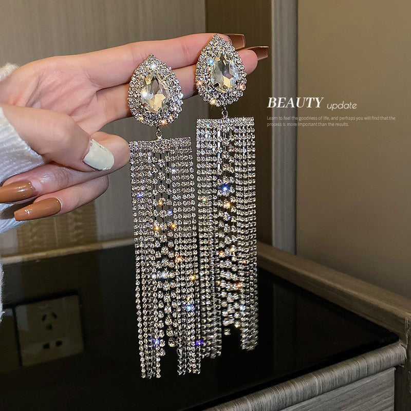 Silver Needle Vintage Tassel Earrings For Women Korean Style Zircon Long Dangle