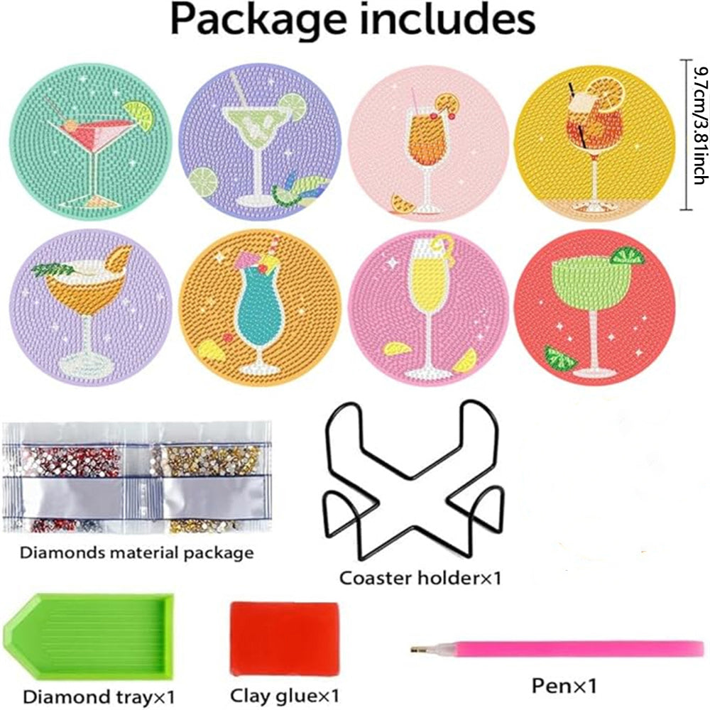 Diamond Art Drawing Coaster With Bracket, DIY Wine Glass Pattern Diamond Art Coaster, Suitable For Adults And Beginners Diamond Drawing Kit, Diamond Kit Craft Supplies, Exquisite Gifts For Friends