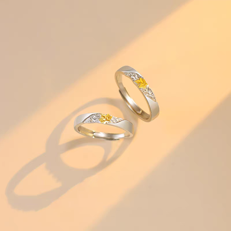 1 Pair 999 Sterling Silver Phoenix Tree Leaf Couple Rings, Romantic Adjustable Promise Rings, Ideal Valentine's Day Gift For Lovers