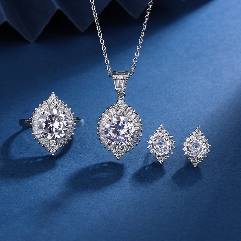 Three-piece Zircon Pendant Ring Stud Earrings Female Accessories