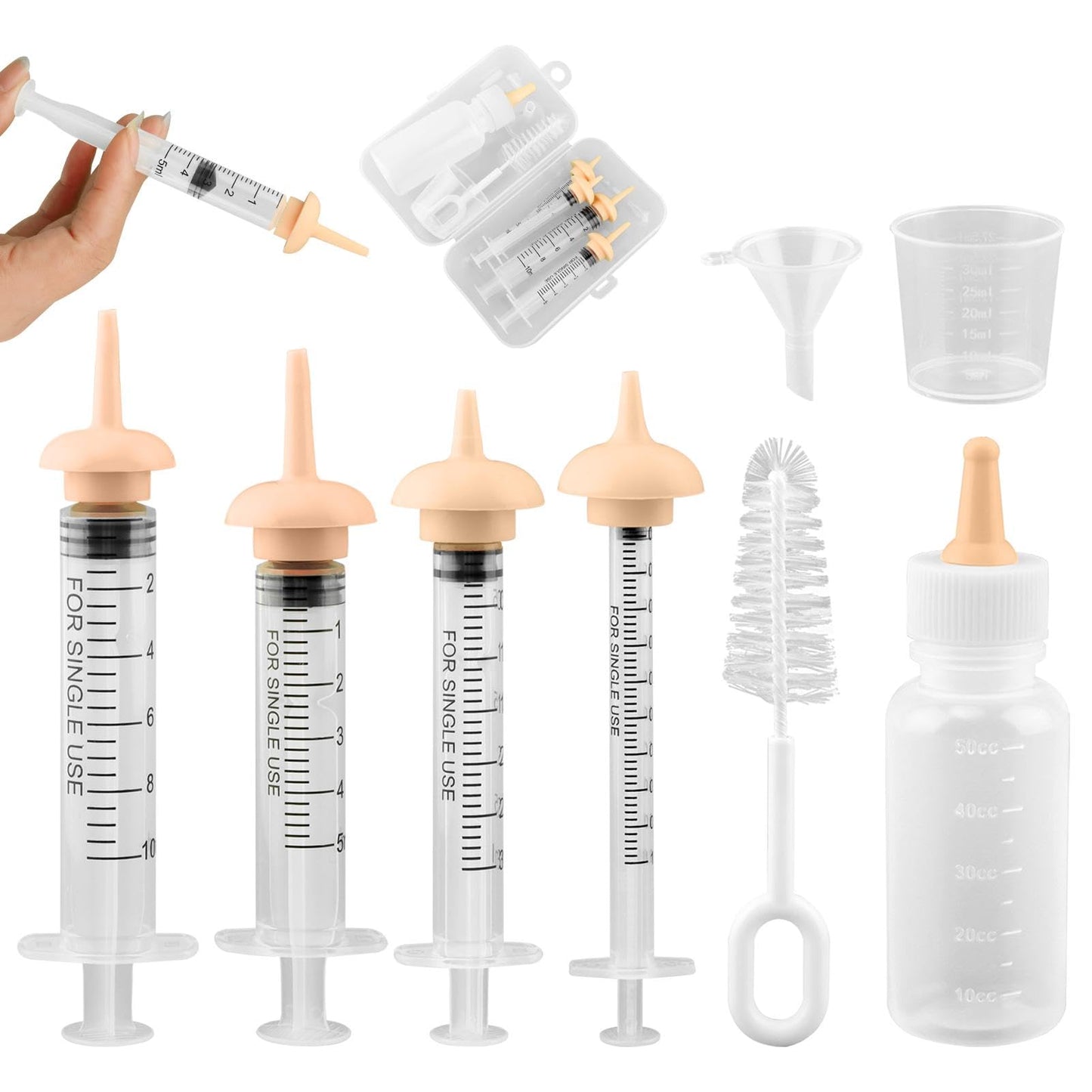 Pet Nursing Kit, Newborn Cat Bottle Feeding Set, For Newborn Puppies, Kitten, Other Small Animals,with Silicone Nursing Nipples, Formula Dispenser,Liquid Syringes,Measuring Cup&Cleaning Brush