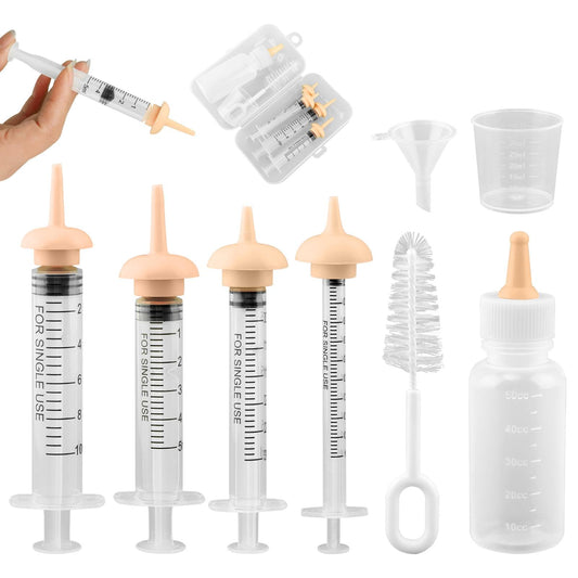 Pet Nursing Kit, Newborn Cat Bottle Feeding Set, For Newborn Puppies, Kitten, Other Small Animals,with Silicone Nursing Nipples, Formula Dispenser,Liquid Syringes,Measuring Cup&Cleaning Brush
