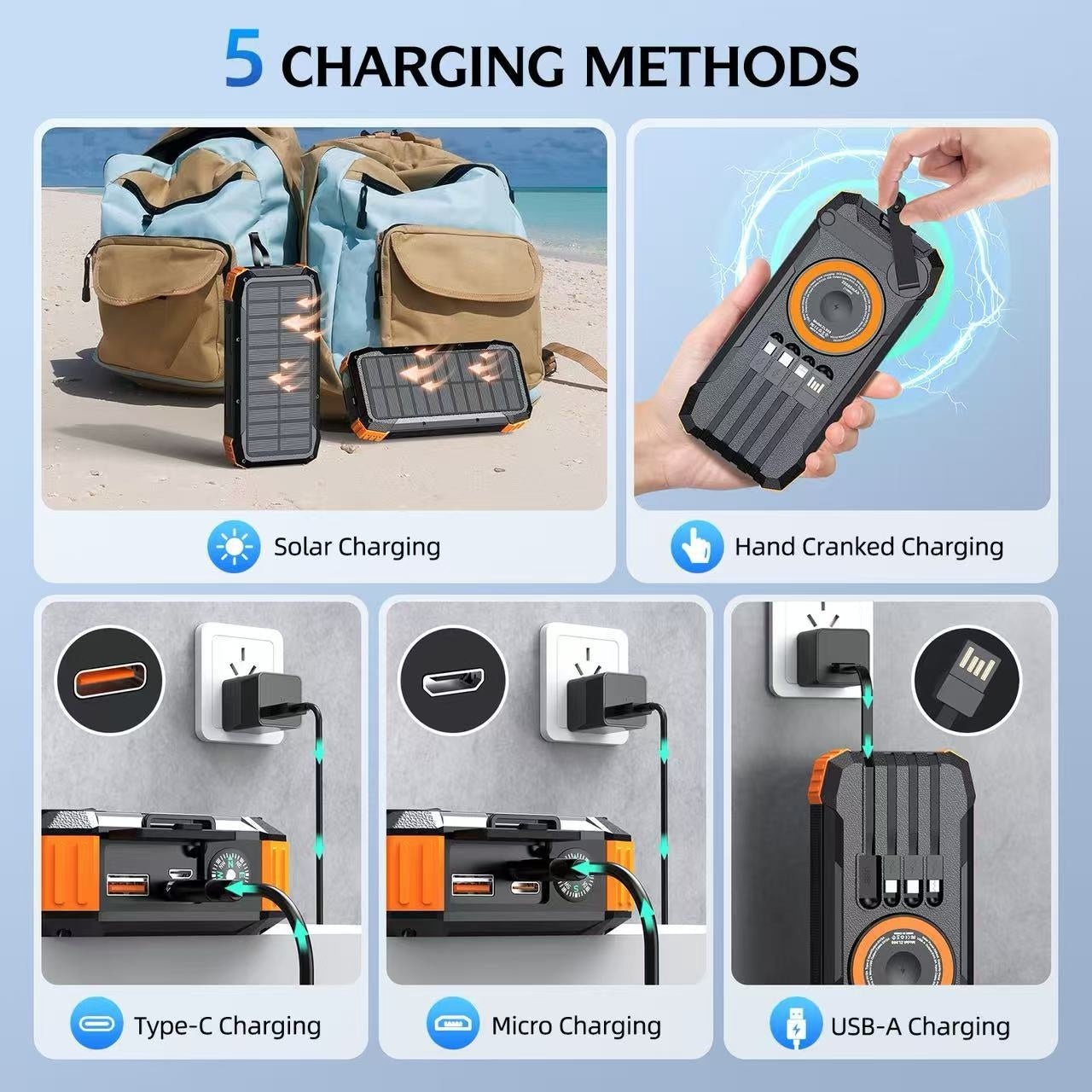 Solar-powered Power Bank With Four Built-in Outdoor Charging Cables