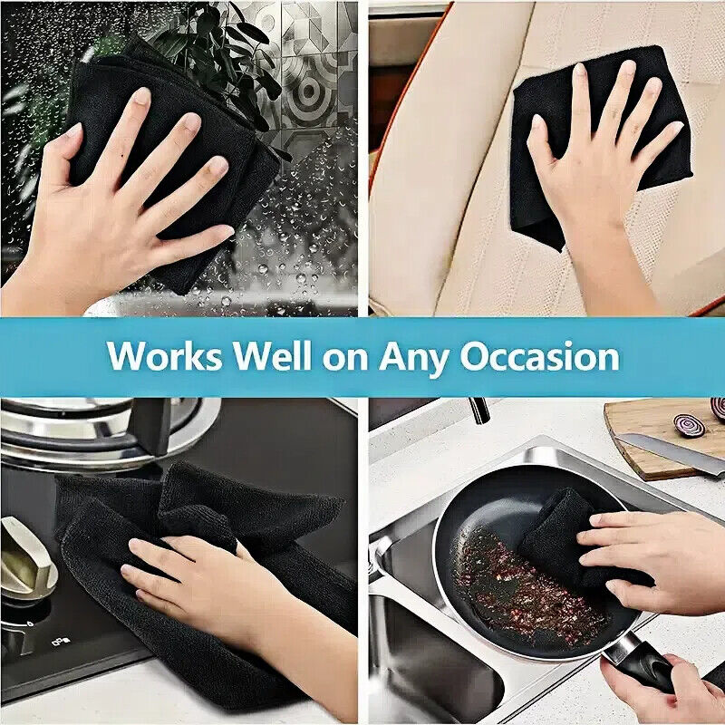 Black Large Microfiber Car Cleaning Soft Cloth Car Wash, Kitchen Cleaning Towel
