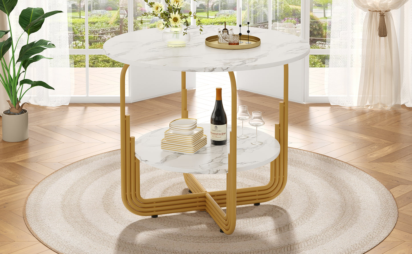 Round Dining Table 80x80x76cm, Kitchen Dining Table, Round Coffee Table For 4 People, Small Round Plate In The Middle For Storage, Suitable For Dining Room, Living Room, MDF Marble Table Top