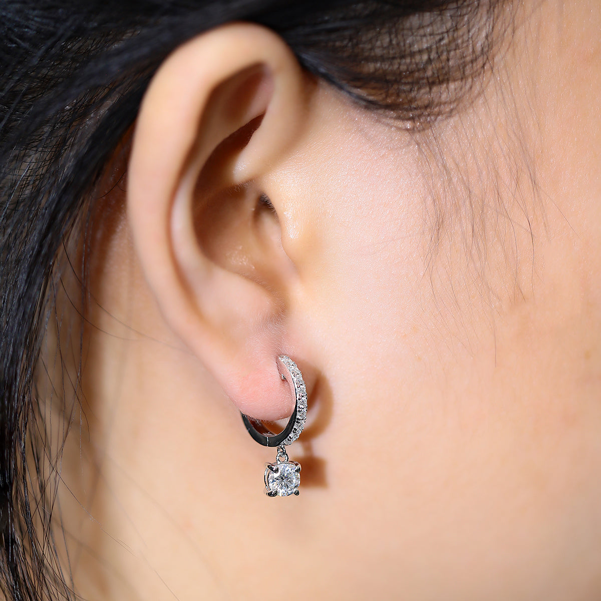 3g S925 Sterling Silver Moissanite Dangle Hoop Earrings  5mm Drop With Pave Hoop & GRA Certificate, Platinum Plated Jewelry Gift Box Set For Women