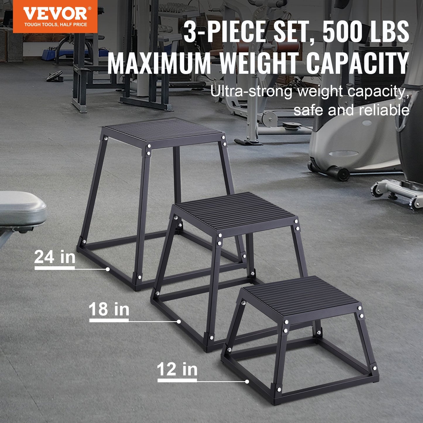 3-teilige Plyometrische Sprungboxen, 305/458/609 Mm Plyometric Box Schwarz, Rutschfestes Fitness-Übungs-Step-Up-Box-Set Für Heim-Fitness-Training, Konditions-Krafttraining, Jump Training Tragbar