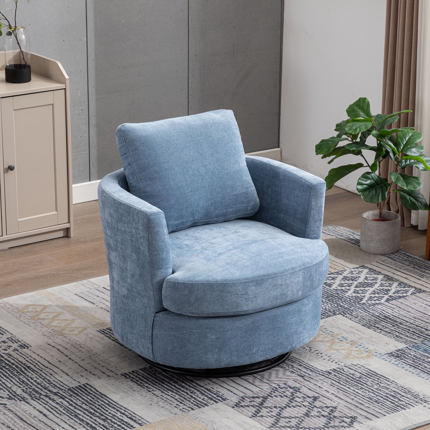 31.9 W Chenille Swivel Accent Barrel Chair And Comfy Round Accent Sofa Chair For Living Room, 360 Degree Club Chair, Leisure Arm Chair For Nursery Bedroom Living Room Lounge Hotel Office  Light Blue
