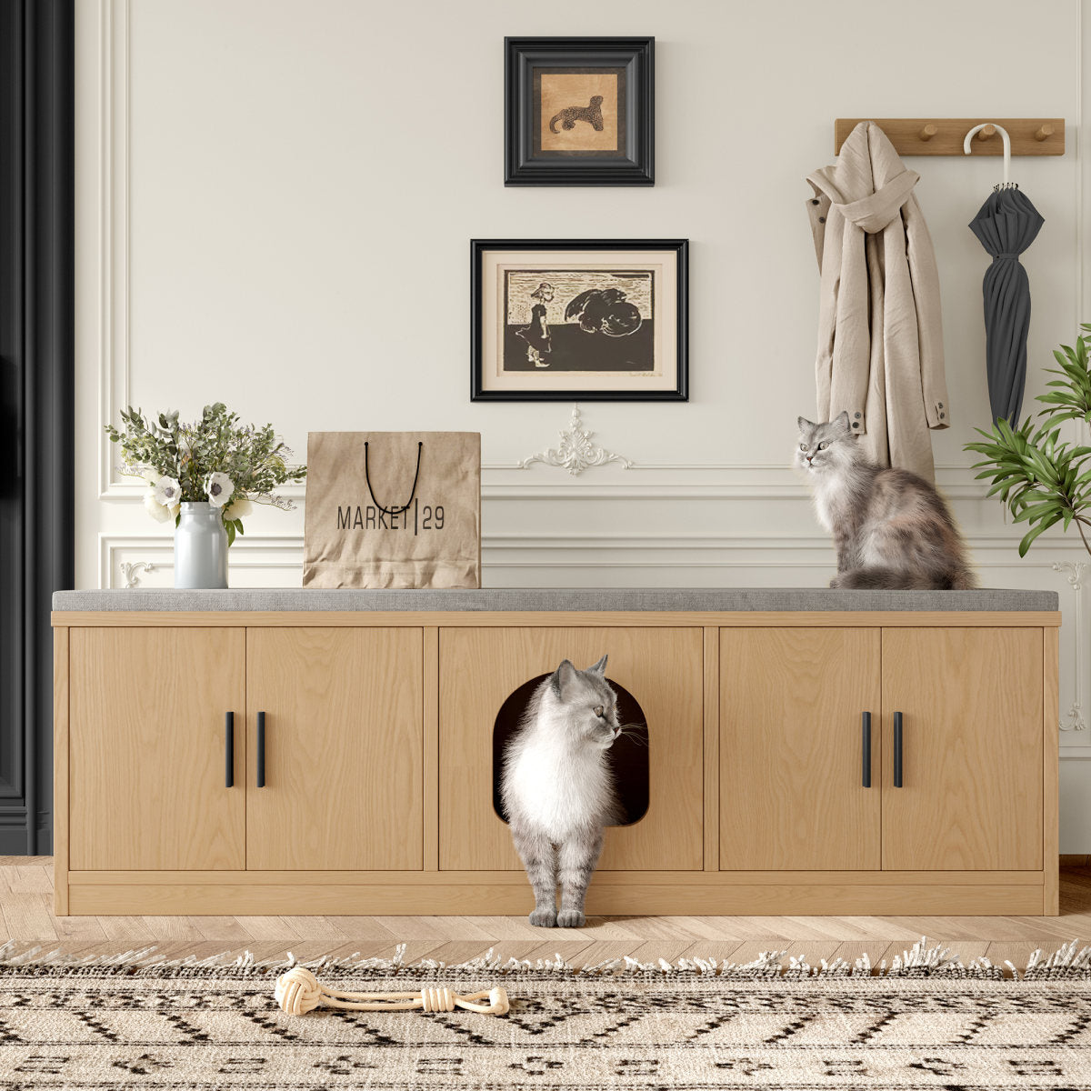 Hidden Cat Cabinet 140 X 40 X 45.5 Cm - Integrated Scratching Post And Ventilation, Pet Furniture For Hallway And Entrance Area, Multifunctional Cat Furniture, Pet House, Cat Toilet Cabinet, Pet Toile