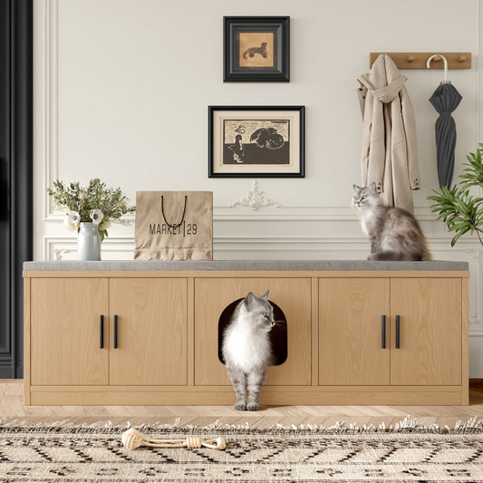 Hidden Cat Cabinet 140 X 40 X 45.5 Cm - Integrated Scratching Post And Ventilation, Pet Furniture For Hallway And Entrance Area, Multifunctional Cat Furniture, Pet House, Cat Toilet Cabinet, Pet Toile