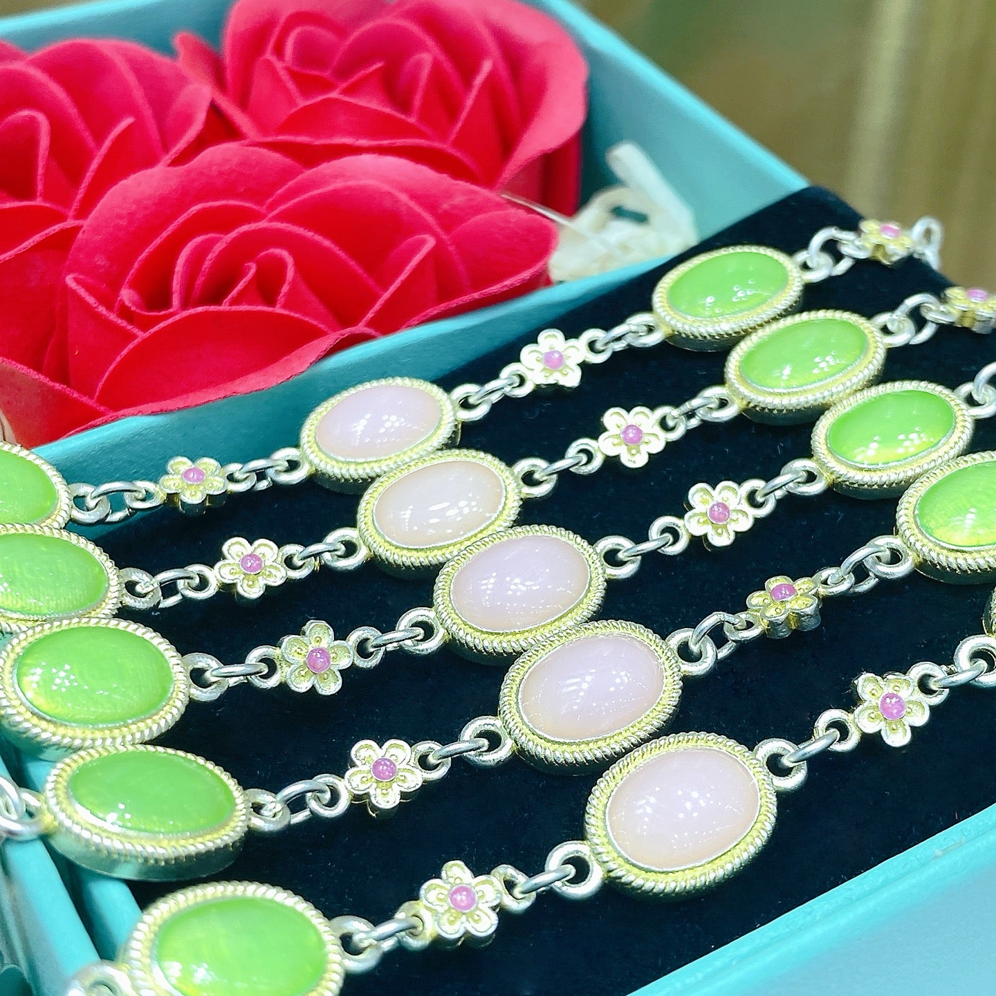 1pcs 999.9 Sterling Silver Gold-Plated Enamel Stone Bracelet, Luxury Retro Style, Ideal For Birthdays & Holiday Gifts