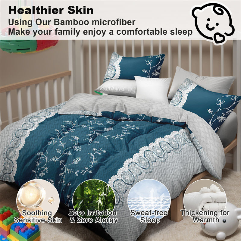 Teal Floral 3-Piece Quilt Set With 2 Matching Pillow Shams, 130 GSM Microfiber Designer Bedspread, Easy-Care Pet-Friendly Bedding