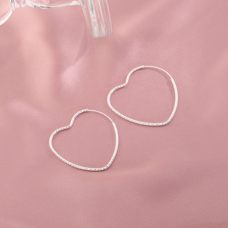 1 Pair 999 Sterling Silver Sparkly Geometric Hoop Earrings, Minimalist Style, Perfect For Daily Wear And Valentine's Gift