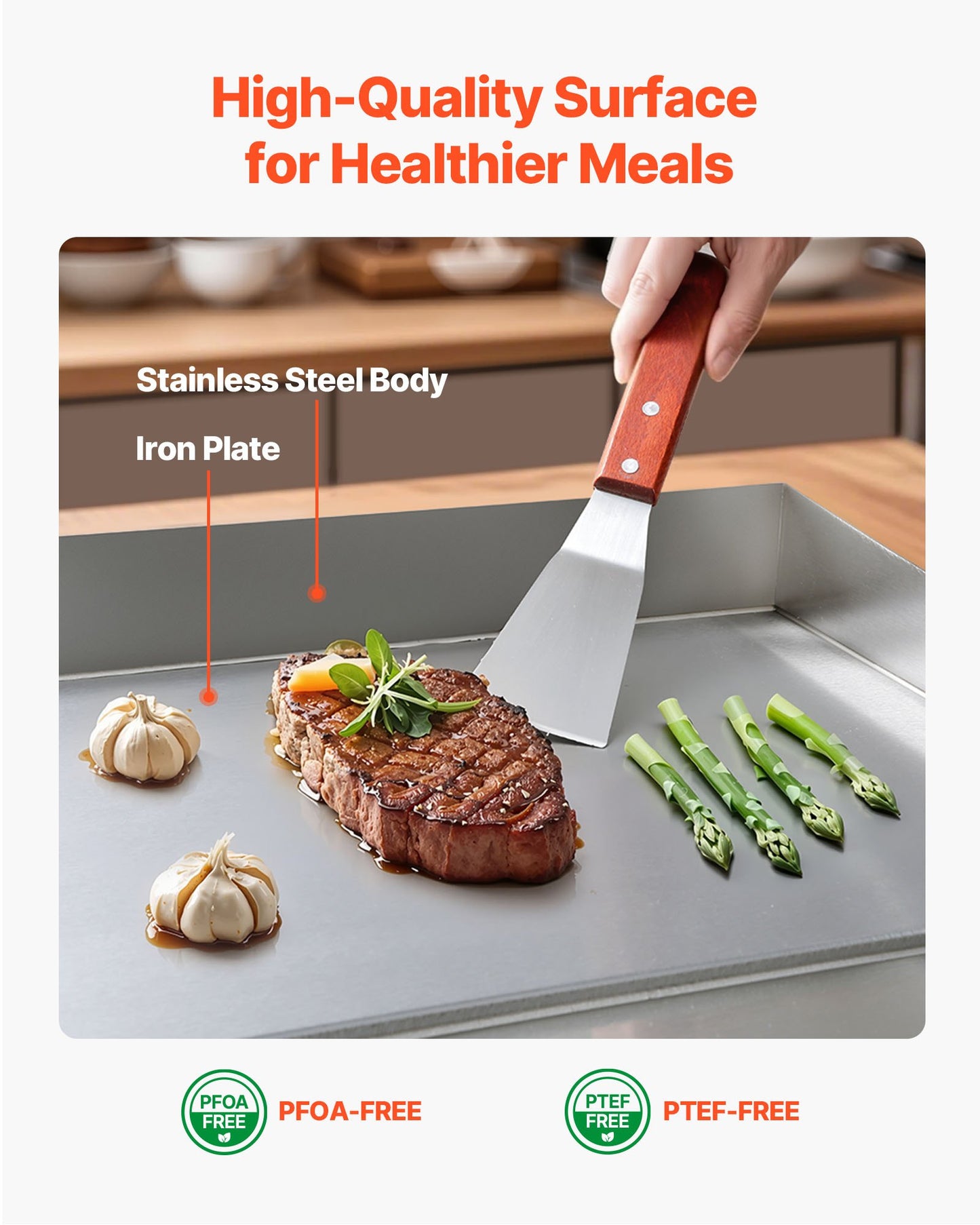Commercial Electric Griddle, 21.06 X 11.81 Inch, 3200W, 122-570°F Adjustable Temp Control, Stainless Steel Body, Full Flat, With 2 Spatulas, 2 Brushes, And 4 Foot Pads, For Steak, Pancake