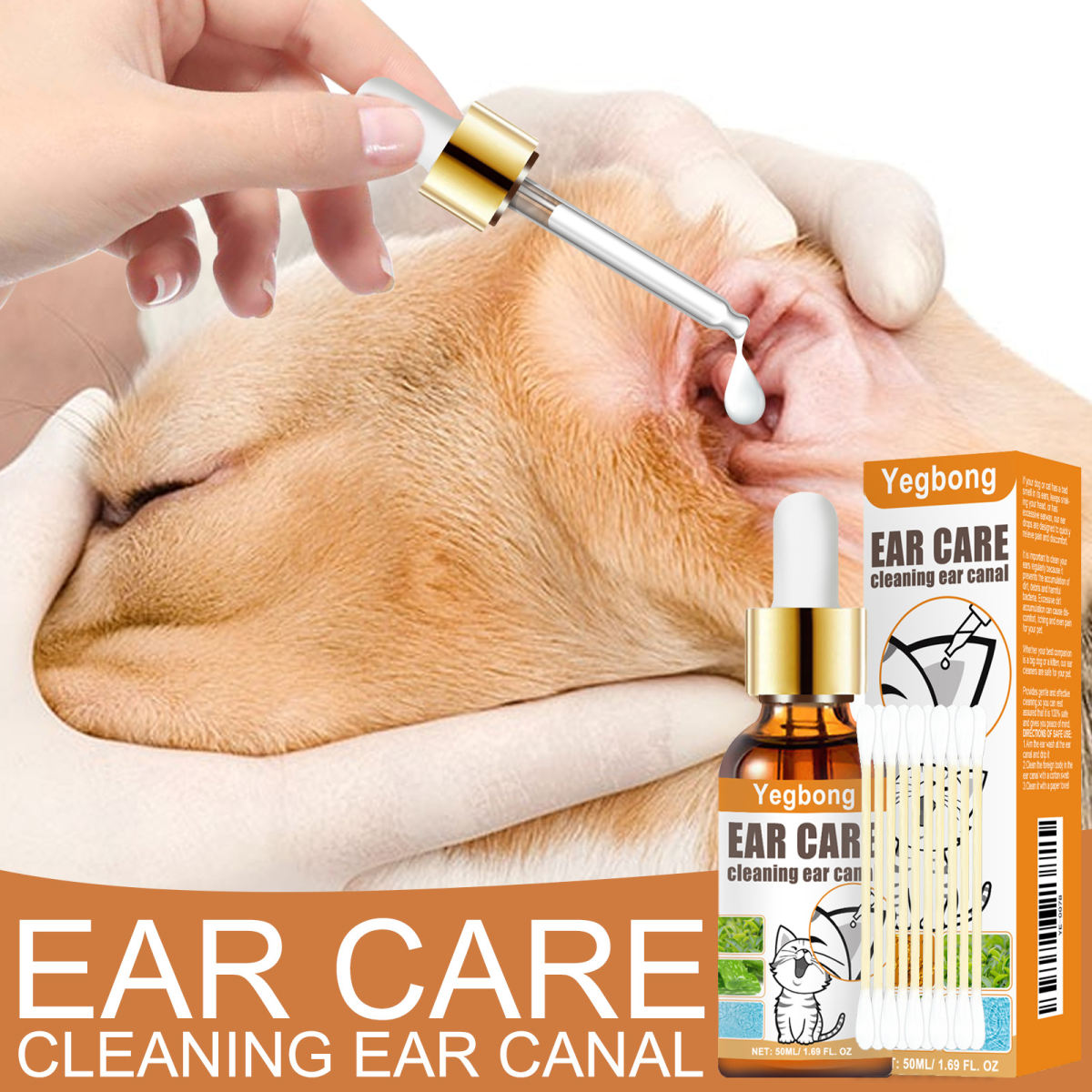 Yegbong Pet Ear Cleaning Solution For Cats And Dogs Removes Ear Mites