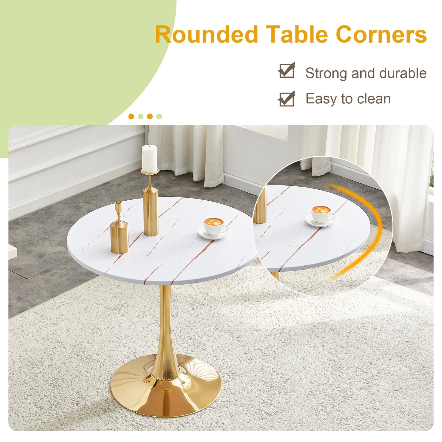 Round Dining Table, 31.5in Circle Tulip Table With Thickened Tabletop & Metal Pedestal, Mid Century Modern Bistro Table For Kitchen, Small Places, Living Room, Cafe  White