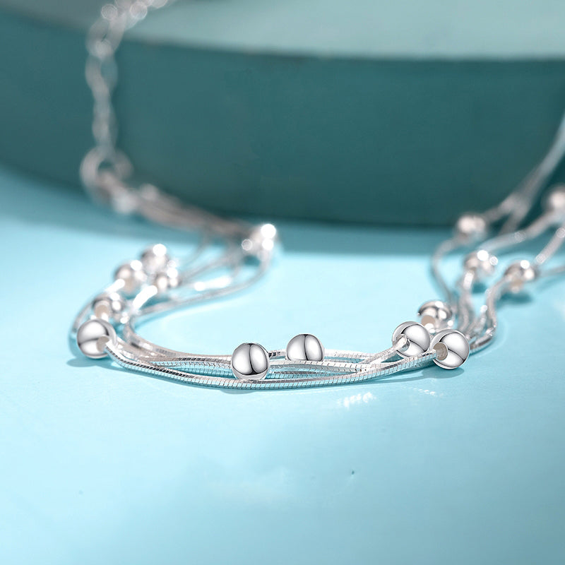 1pc 999 Sterling Silver Multi-Layer Snake Chain Bracelet, Delicate Style, Perfect For Daily Wear And Valentine's Gift