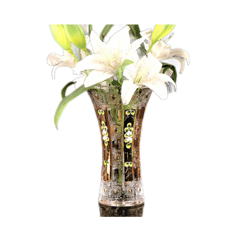European-style Light-luxury Enamel Floral Crystal Glass Vase For Water Cultivation Of Lilies And Lucky Bamboo Decorative Vase Gift