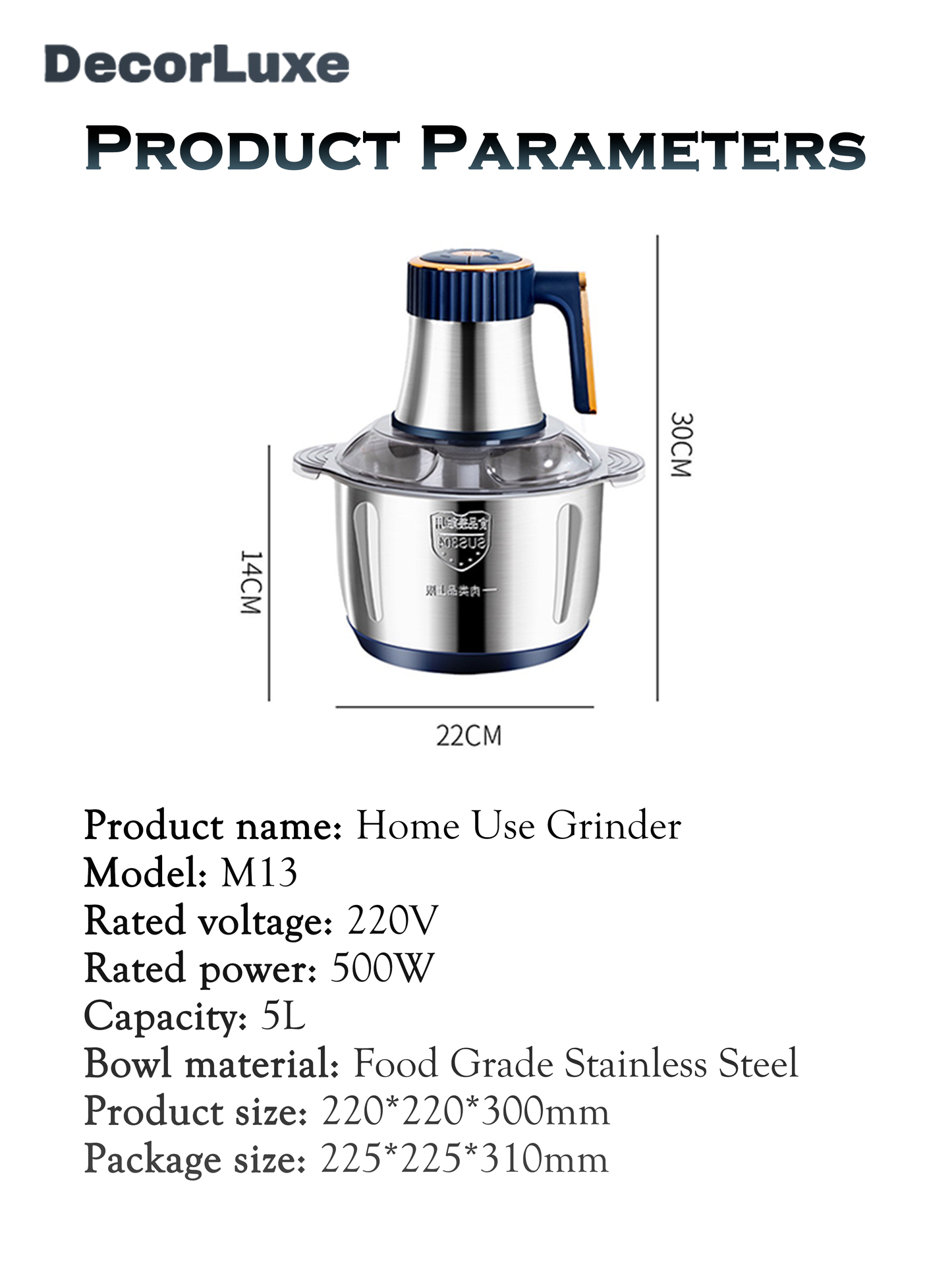 5L Electric Meat Grinder Heavy Duty - Food Processor Mixer & Chopper, Sausage Maker, Kitchen Helper, UK Plug