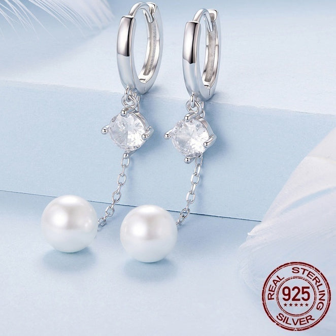 Shell Pearls Tassel Ear Clip Smart Shining Long Face