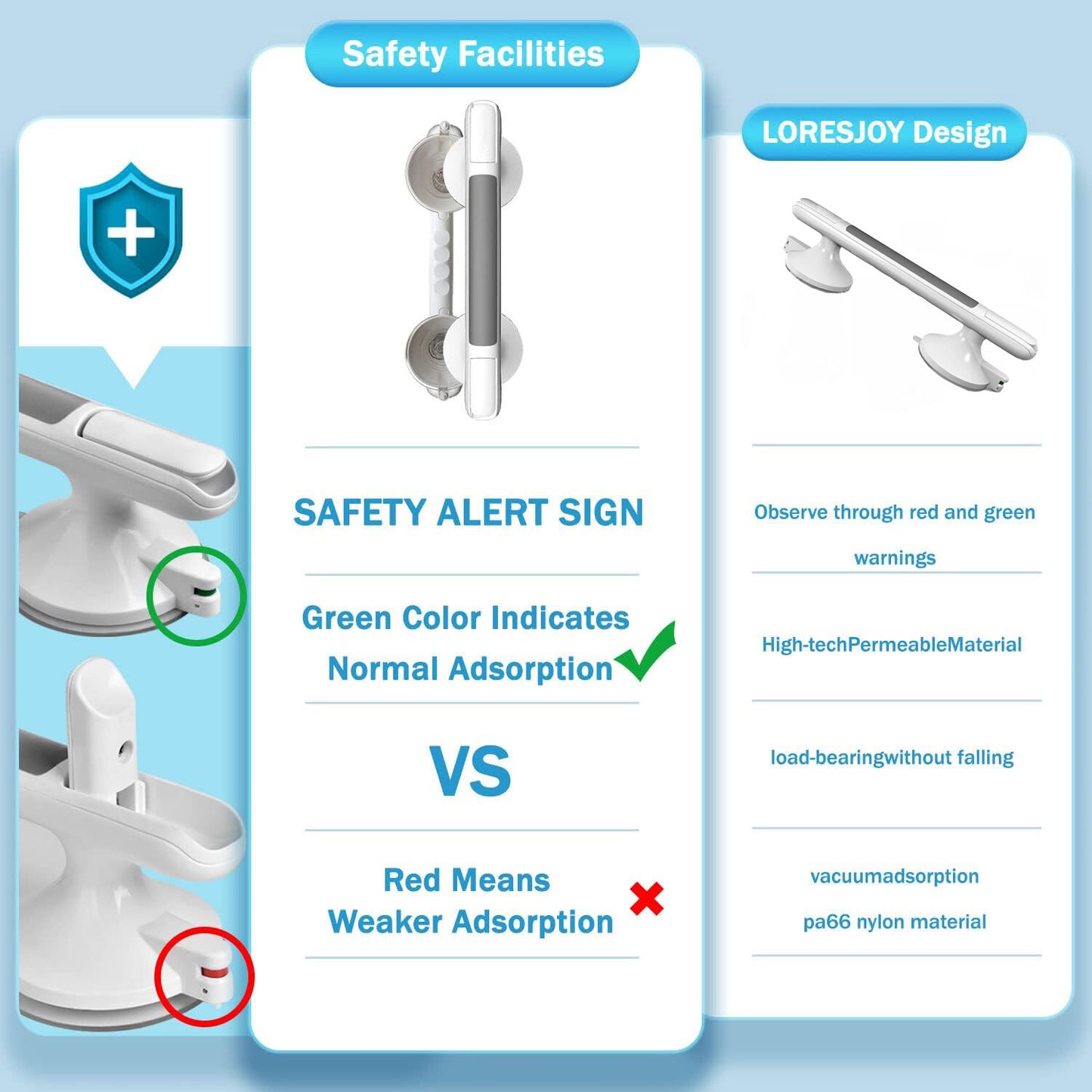 Safety Support Hand Rail Handle Bar Grip Grab Suction Bath Bathroom Shower