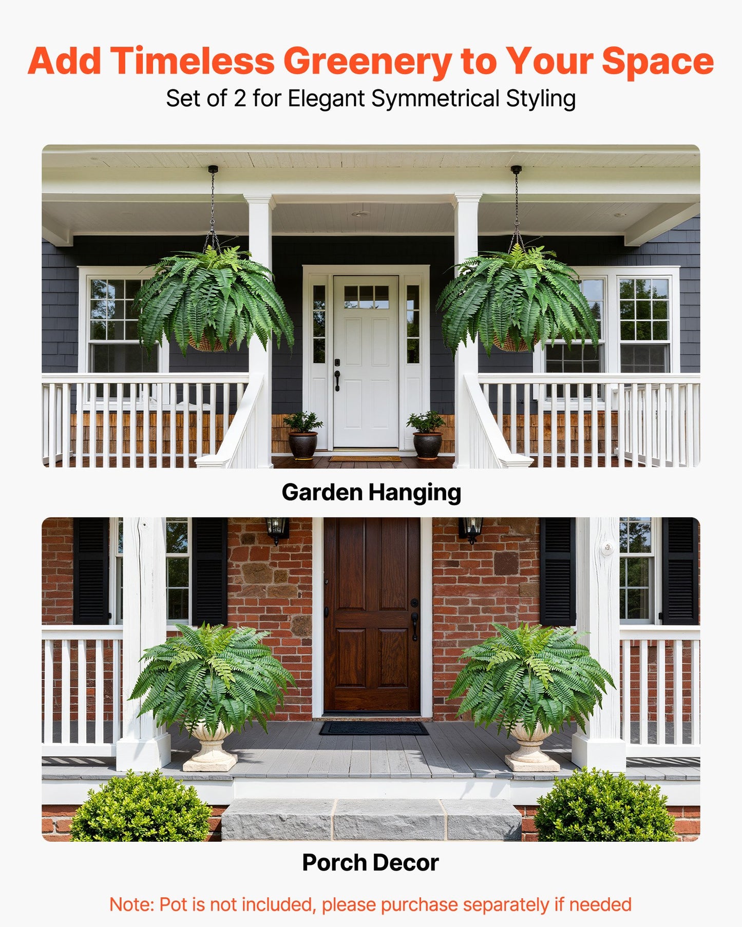 Artificial Ferns, 48 Inch Fake Boston Fern Bush Plant With 67 Fronds, Faux Greenery For Indoor/Outdoor Decor, Silk & LDPE, Suitable For Home Porch Garden Office Living Room Planter, Set Of 2