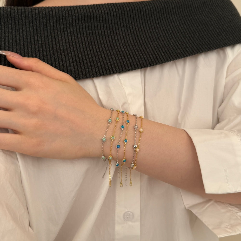 Amazon S925 Sterling Silver Opal Bracelet Women's Japanese And Korean Simple