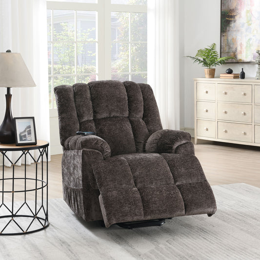 Pacay Brown Chenille Power Motion Recliner With Lift, Heating & Massage Function
