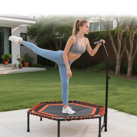 48 Mini Rebounder For Adults With Adjustable Handle Bar, Bungee Ropes, Stable & Quiet, Indoor Outdoor, Whole-Body Workout & Relaxation ,Fitness Trampoline For Home And Gym, Cardio & Strength Training