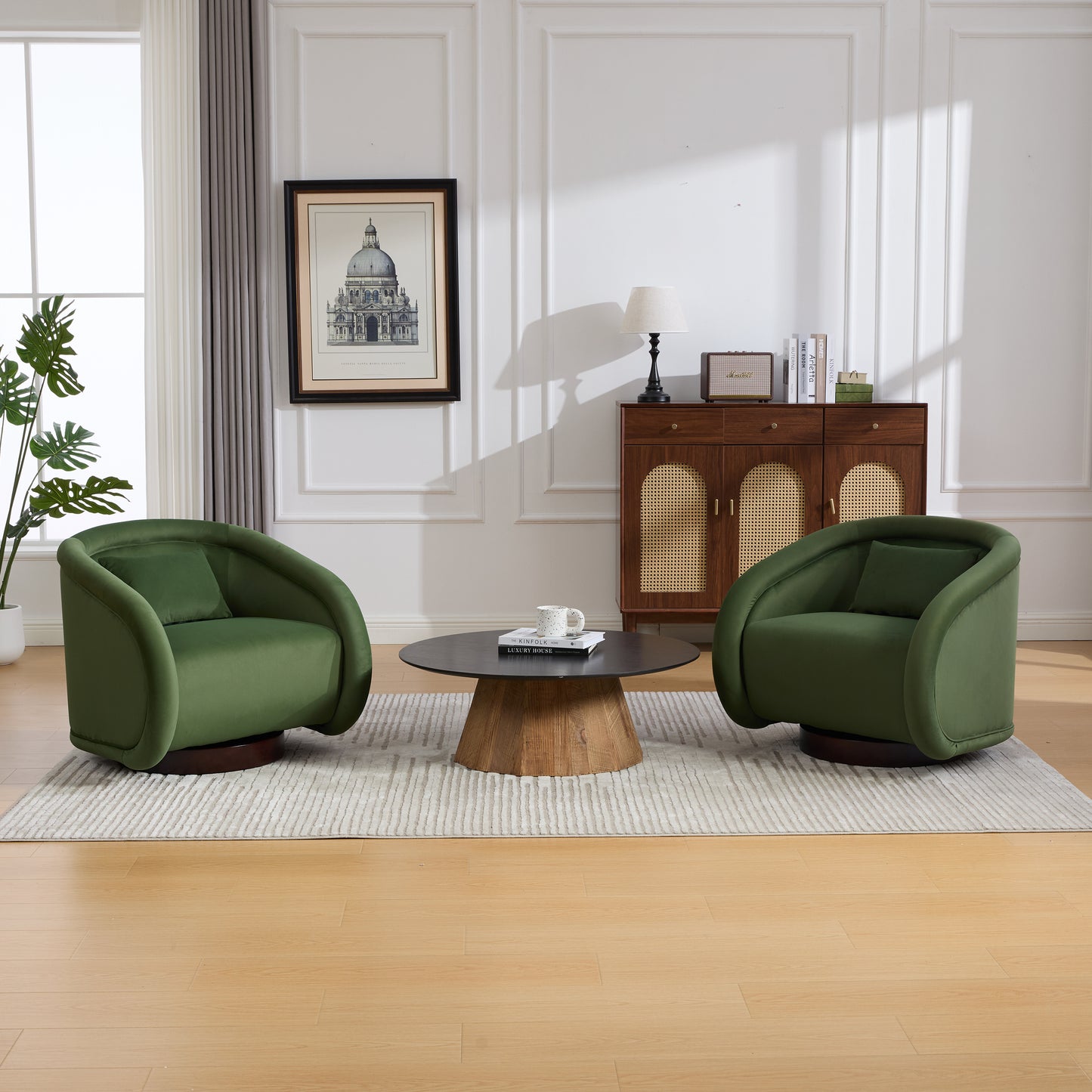Swivel Accent Chair, 360 Degree Swivel Barrel Chair With Velvet Fabric Upholstery, Comfy Pumpkin Shaped Swivel Chair For Living Room, Bedroom, Or Office