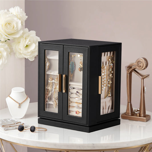 Four Sides With Storage, 5 Drawers That Can Rotate. Black Cabinet Body,   Velvet Fabric. Necklace Box.