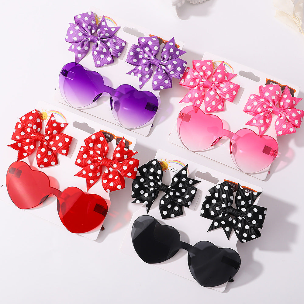 Kids' Accessories Printed Ribbed Ribbon Bow Hair Clip Sunglasses Set Headwear