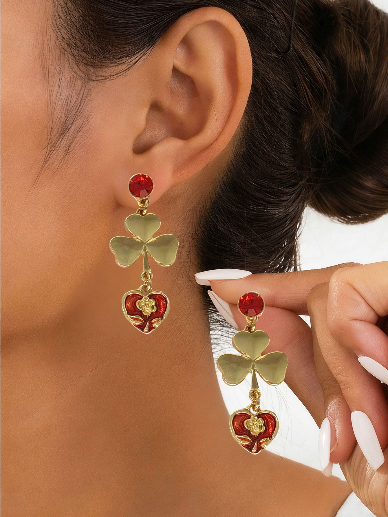 New Fashion Floral Heart Dangle Earrings For Women, Niche Unique Light Luxury High-End Temperament Elegant Daily Ear Jewelry