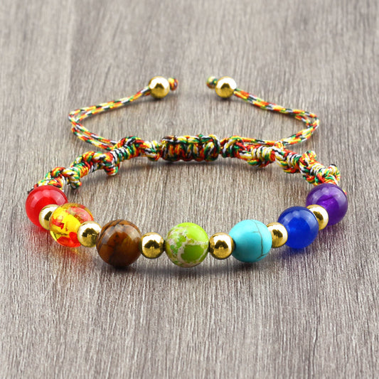 Colorful Stone Beads Bracelet Yoga Woven Hand Strap
