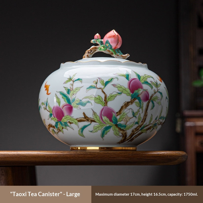 Large Peach-shaped Tea Caddy In Pastel Colors Hand-Painted Longevity Peach Design Decorative Tea Container