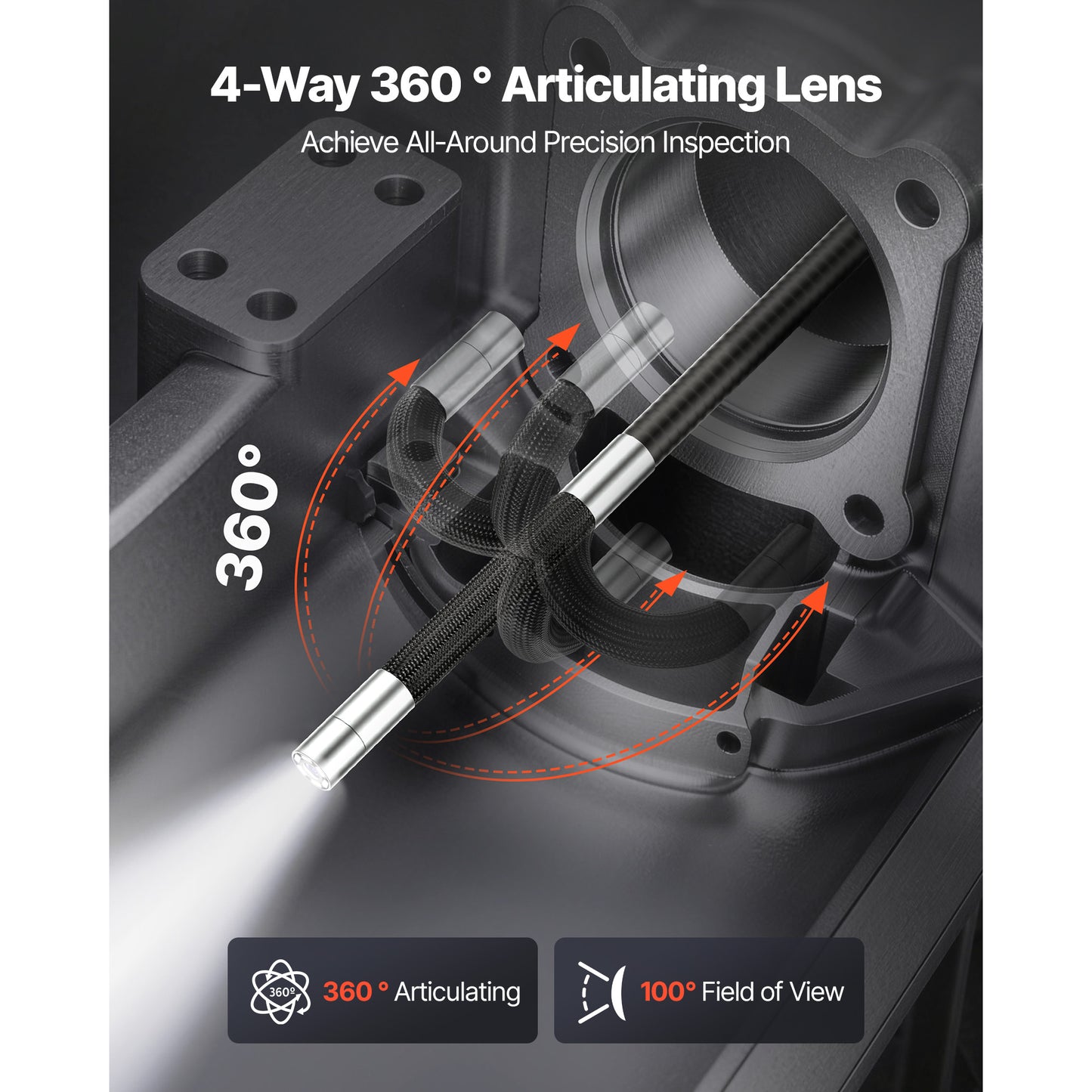 Articulating Endoscope With Light, 4-Way 360 Articulated Borescope, 0.24 Slim Lens 1920 X 1080, 4.5 HD IPS Screen, 8X Zoom Inspection Camera For Auto, Mechanical Equipment  4.9FT Snake Cable