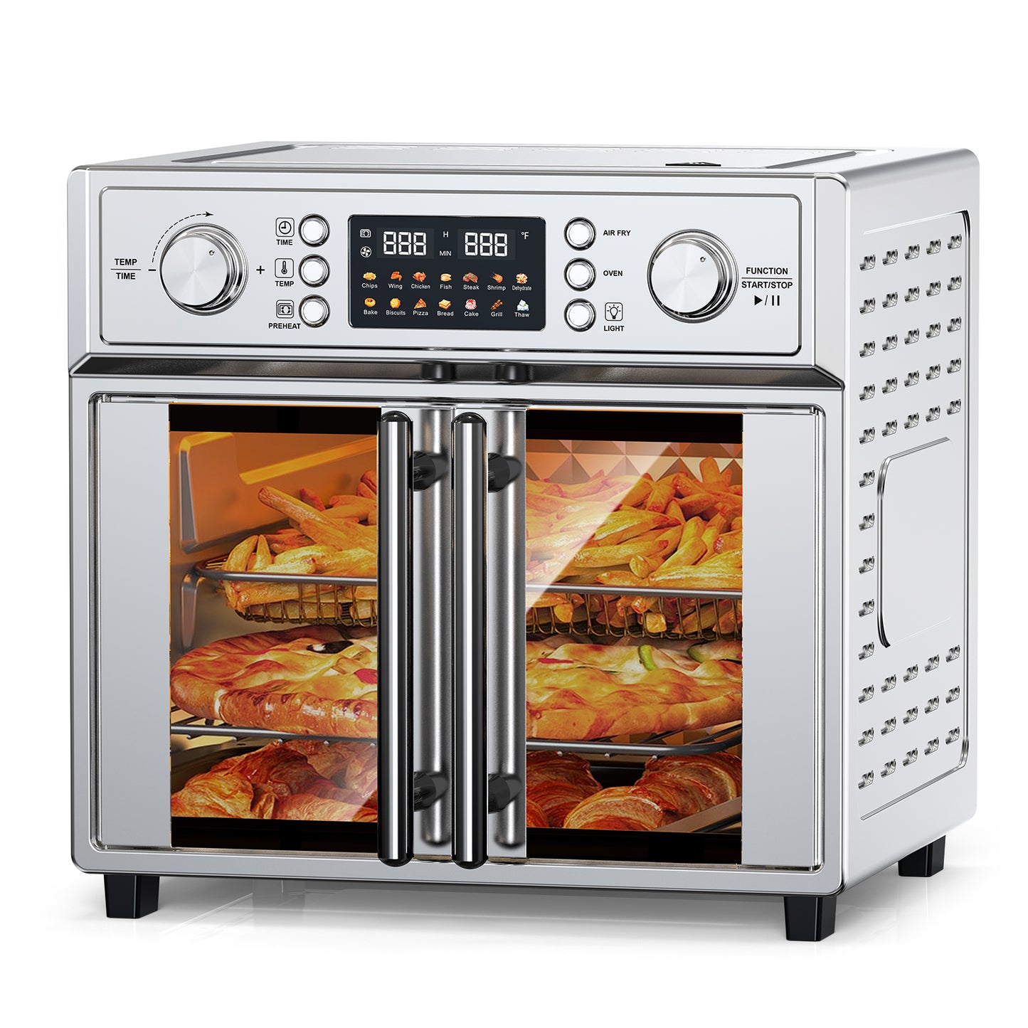 29.5QT French Door Air Fryer Toaster Oven Combo, 14 Presets, Digital Control, Stainless Steel, For Baking, Roasting, Includes Accessories,Silver, Amazon Resale Prohibited