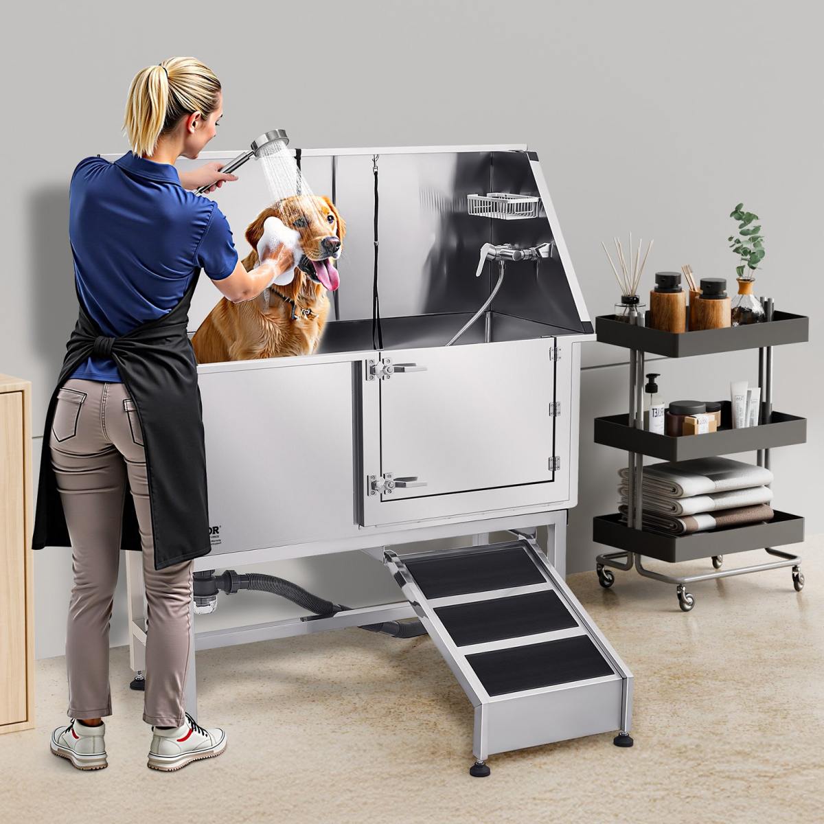 50 Inch Dog Grooming Bath Tub Stainless Steel W Ramp Water Filter