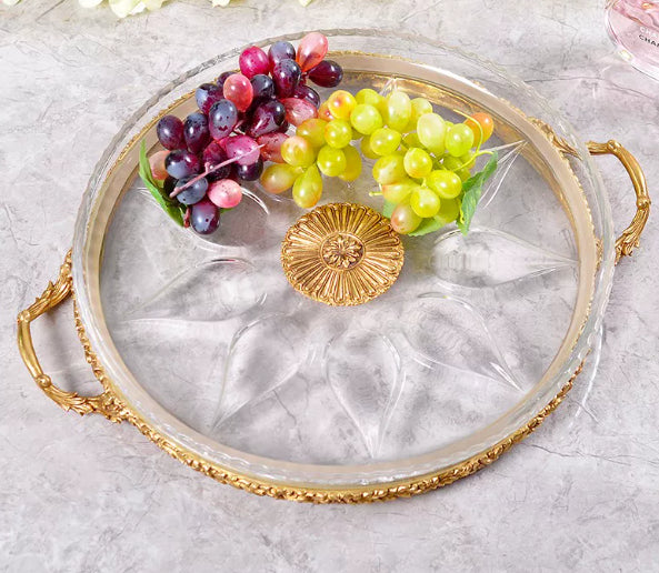 Brass Crystal Tray Featured Home Decor Item Round Ornament For The Coffee Table Perfect For Cups And Tea