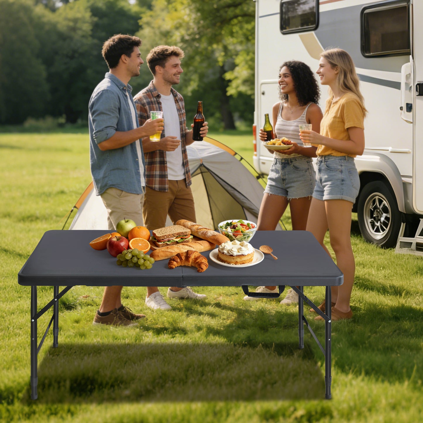 4ft Black Multi-functional Outdoor Folding Leisure Picnic Game Party Table  2-Pack Boxed
