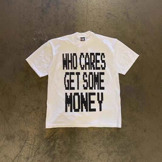Only Care About Money Printed Couples Loose-fitting Short Sleeves