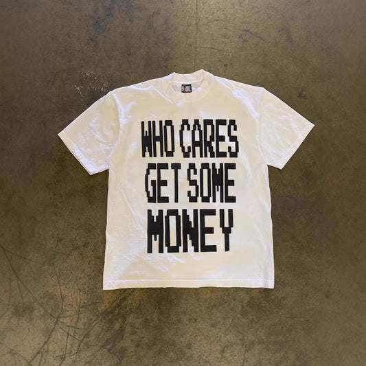 Only Care About Money Printed Couples Loose-fitting Short Sleeves