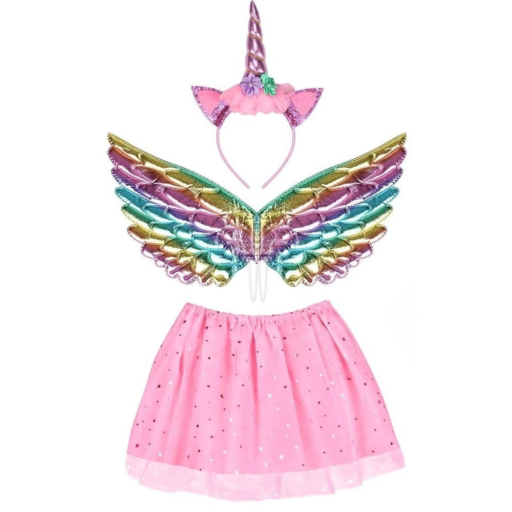 Costume Accessories Set With Headband, Wings, And Dress In Pink And Purple,Costume Accessories For Party And Celebration Decorations, Imaginative Costumes For Special Occasions