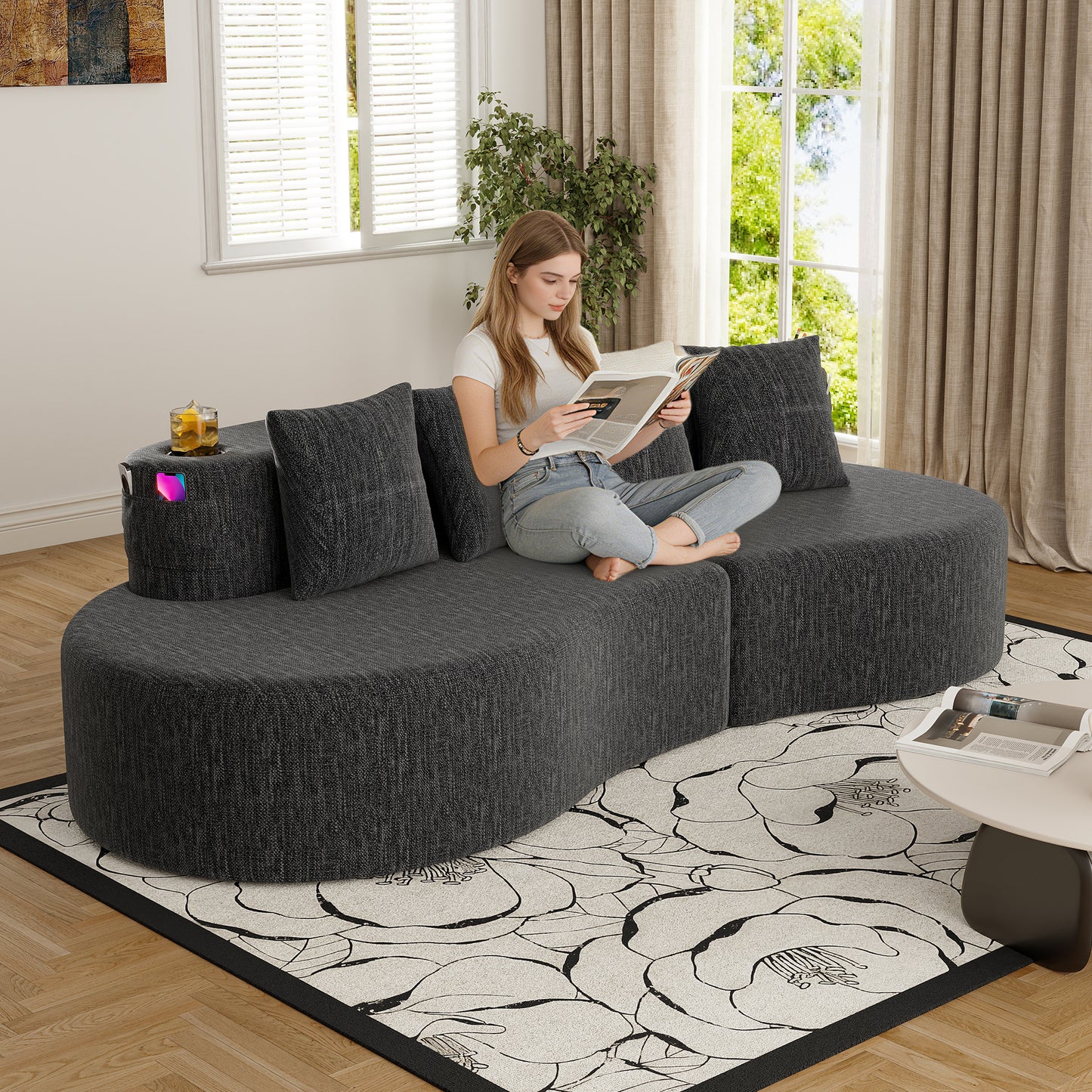 Modern Curved Sectional 3 Seat Minimalist Elegant Half Moon Sofa Compressed Modular Sectional Sofa For Living Room, Office, Apartment