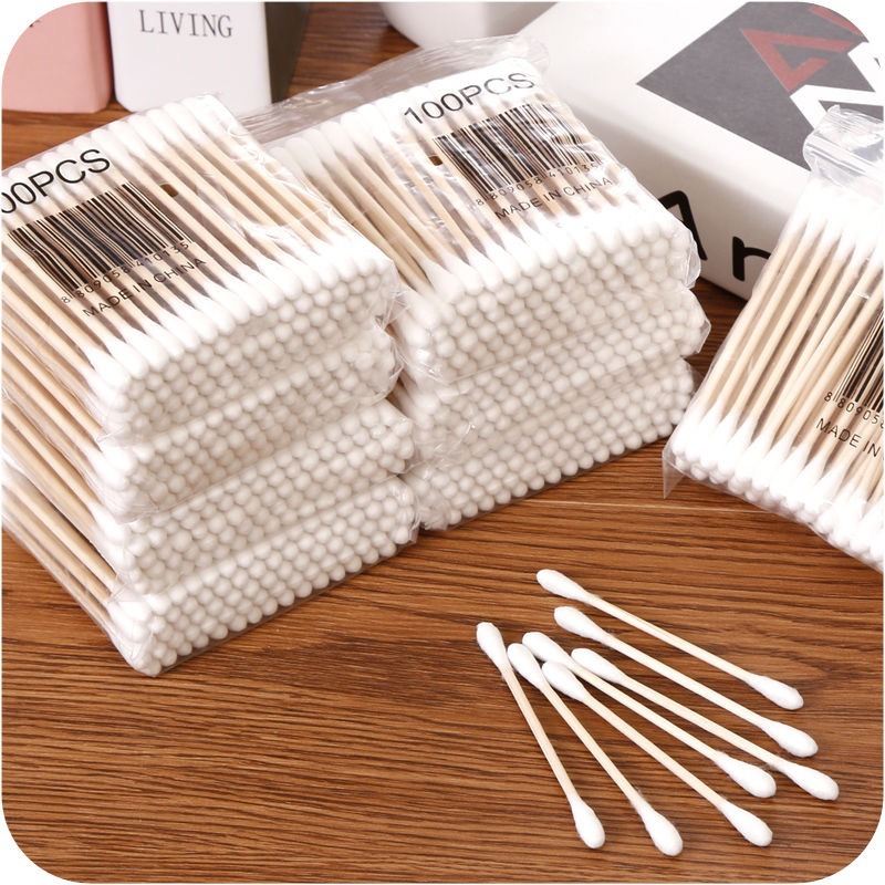 100 Bagged Cotton Swabs Disposable Double-headed Sanitary Cleaning Household Makeup