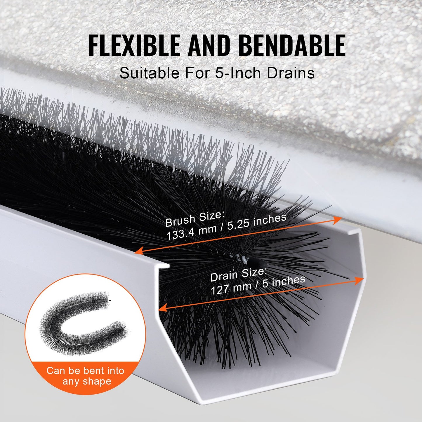 Gutter Brush, 60 Feet Total Length 5.25 Inch Diameter Gutter Cleaning Tools, Ground-Level Gutter Brush Leaf Guard For 5 Inch Gutters, Easily Clear Roof Leaves And Debris, 20 Pack