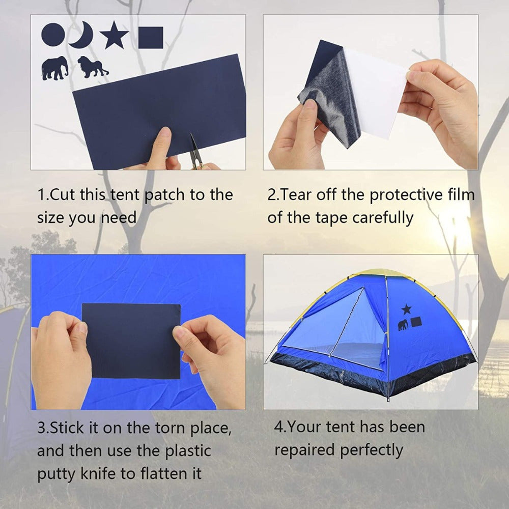 Tent Repair Patch Set With Spatula & Tape, 17-piece Repair Set For Tents, Tarps, And Outdoor Gear; Self-adhesive Patches For Tears And Holes