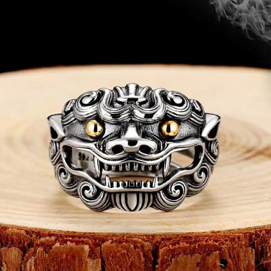 1pcs 925 Sterling Silver Retro Pixiu Statement Ring, Lucky Ethnic Style, Ideal For Birthdays & Men's Feng Shui Gifts