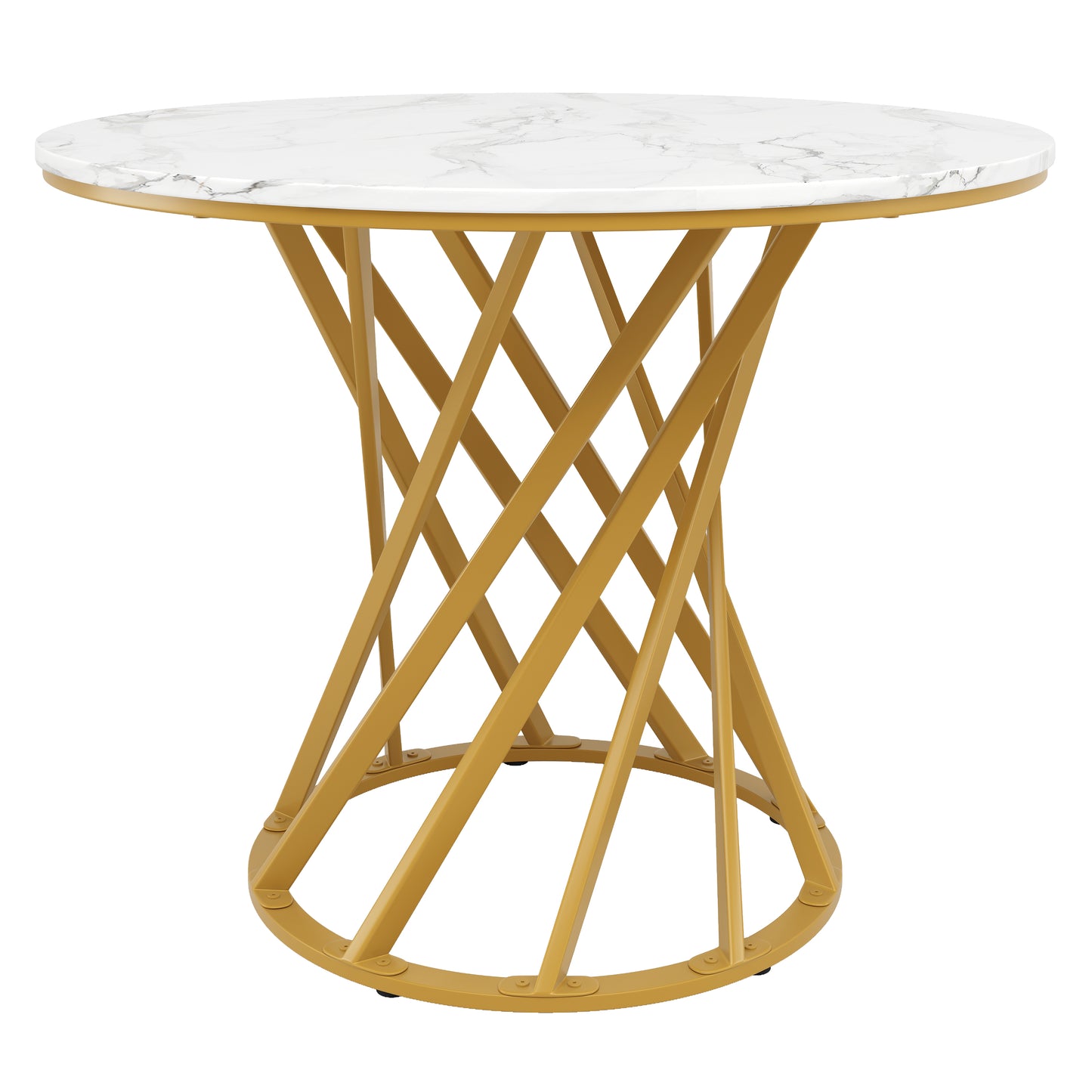 Round Dining Table  80x80x76cm , Kitchen Table, Round Coffee Table For 4, Suitable For Dining Room, Living Room, Metal Table Legs, MDF Marbled Table Top, Golden Legs
