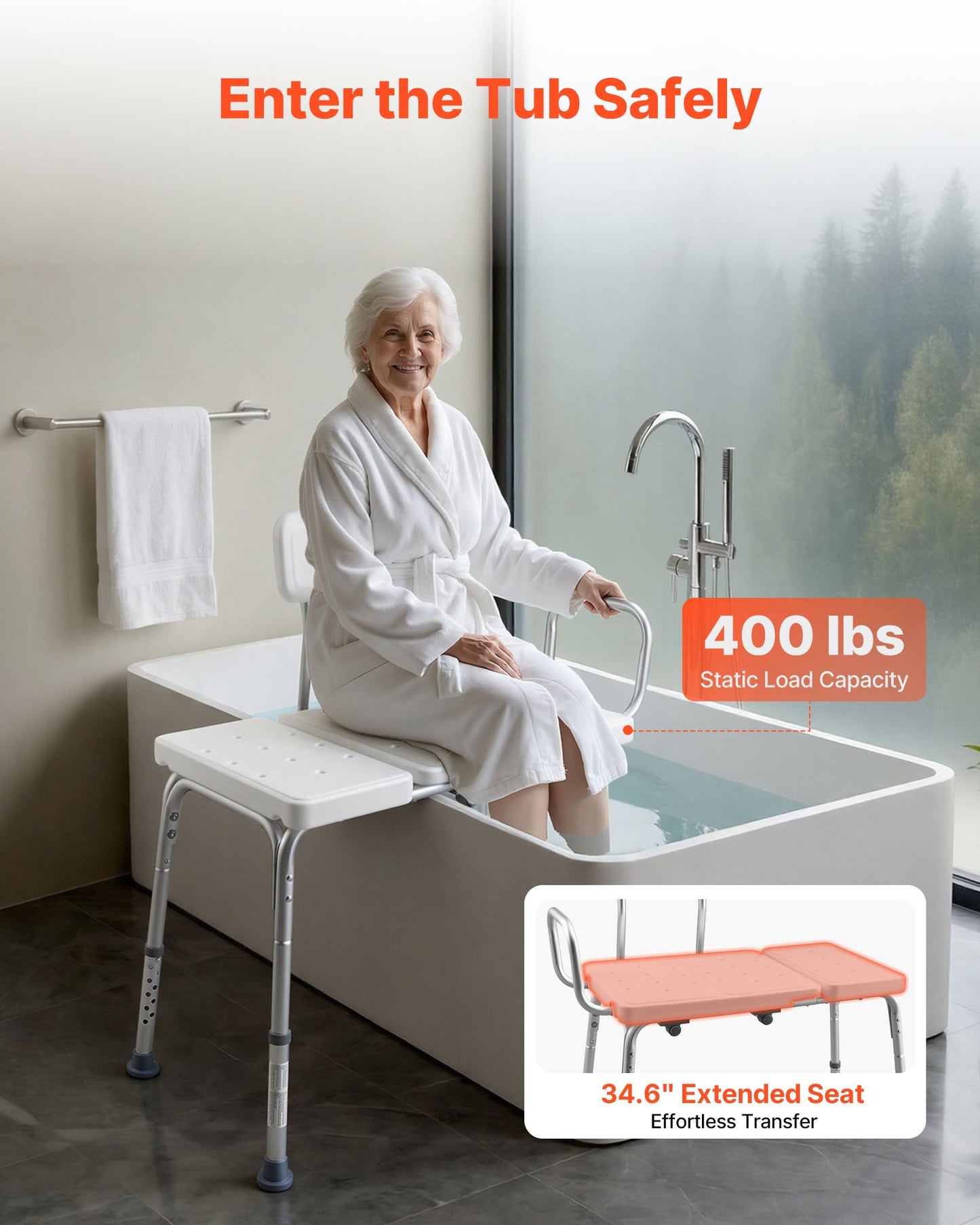 Tub Transfer Bench For Bathtub, 400 Lbs Capacity Heavy Duty Shower Chair With Arm, Backrest And Curtain Slot, Height Adjustable Shower Bench Bath Seat For Adults, Seniors, Elderly And Disabled